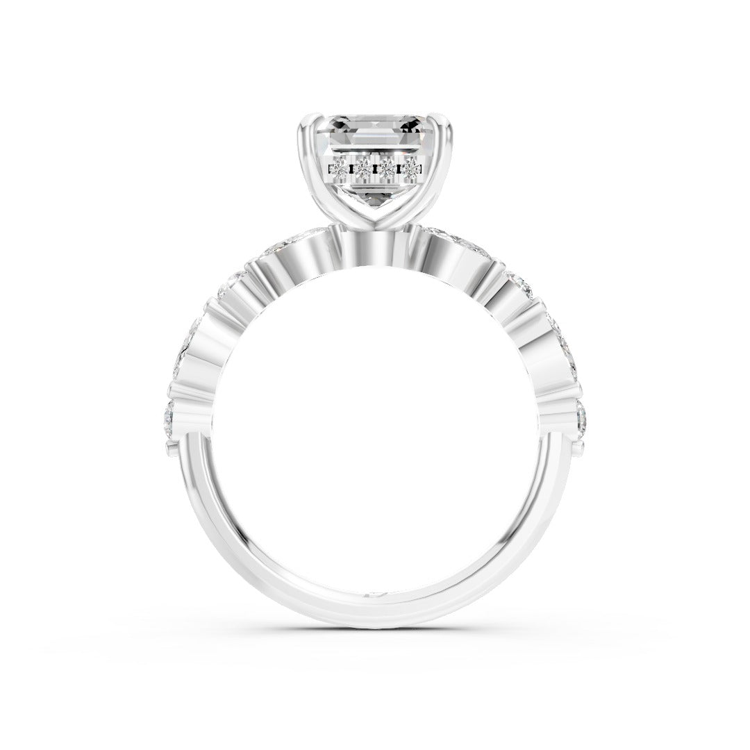 Asscher Cut Diamond Alternating Round And Marquise Engagement Ring