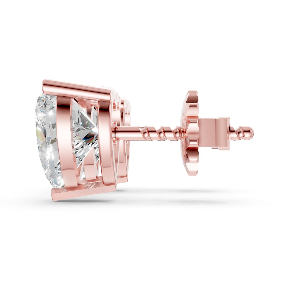 Heart Cut Diamond Stud Earrings in Scalloped Basket Setting