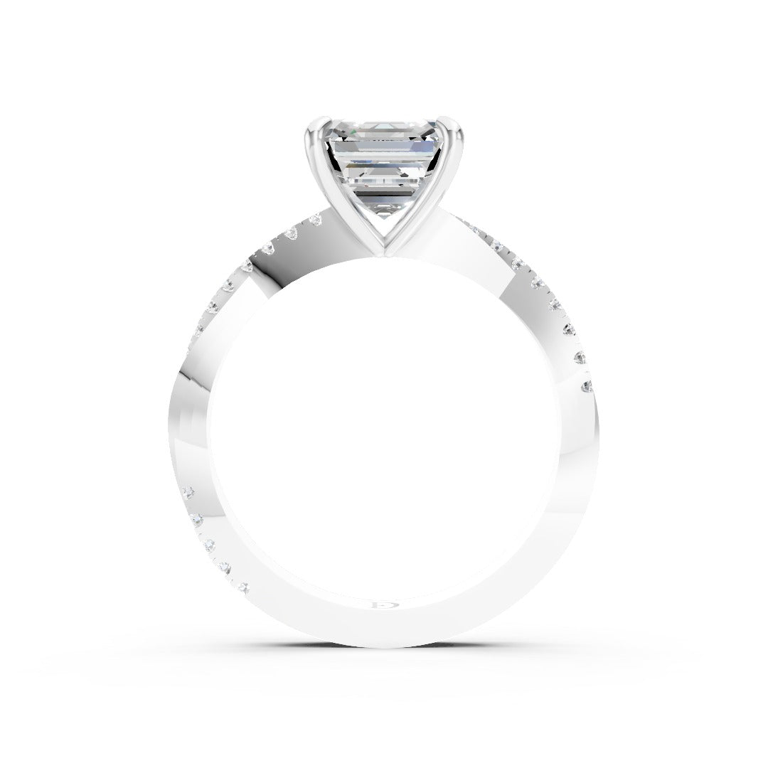 Asscher Cut Diamond Twisted Anniversary Ring With Pave Band