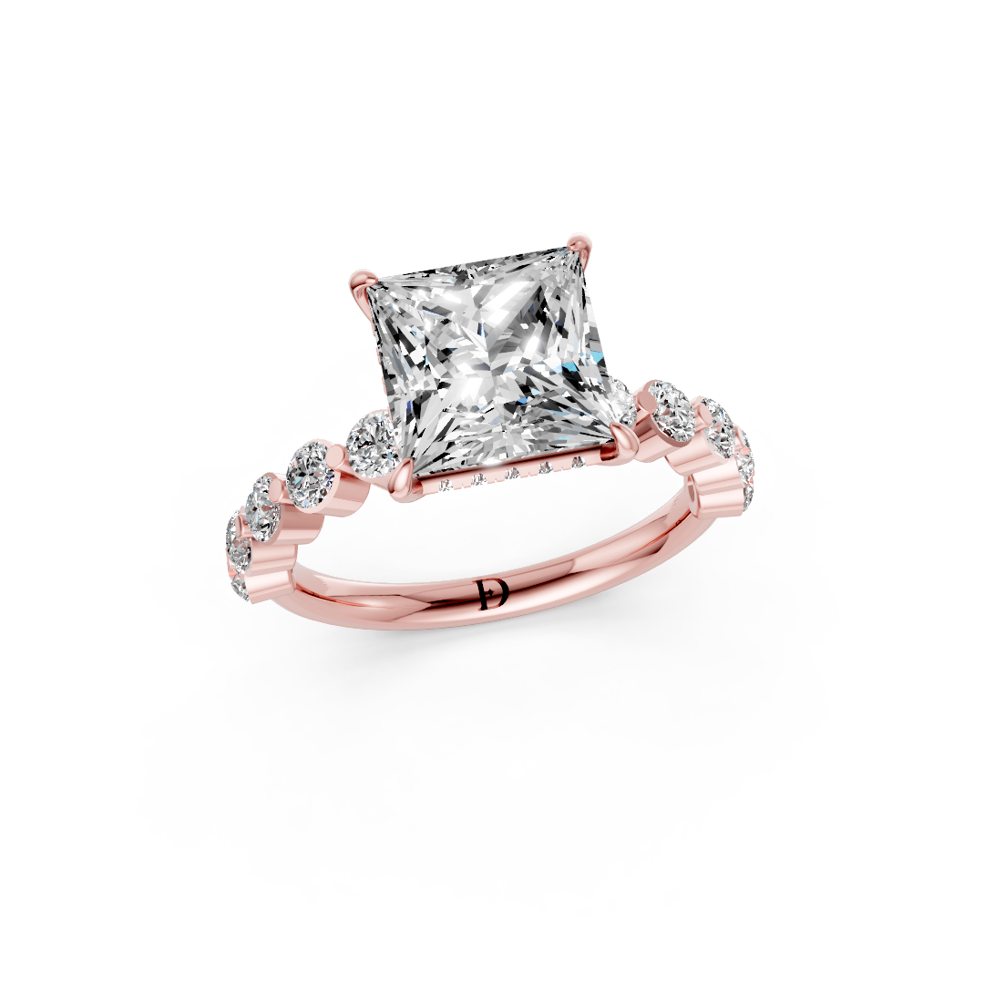 Princess Diamond Shared Prong Engagement Ring