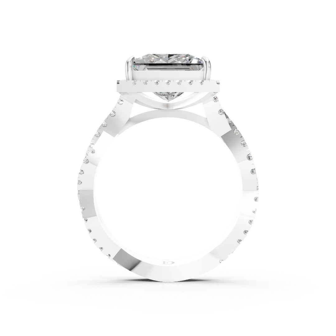 Princess Cut Diamond Halo with Twisted Pave Ring