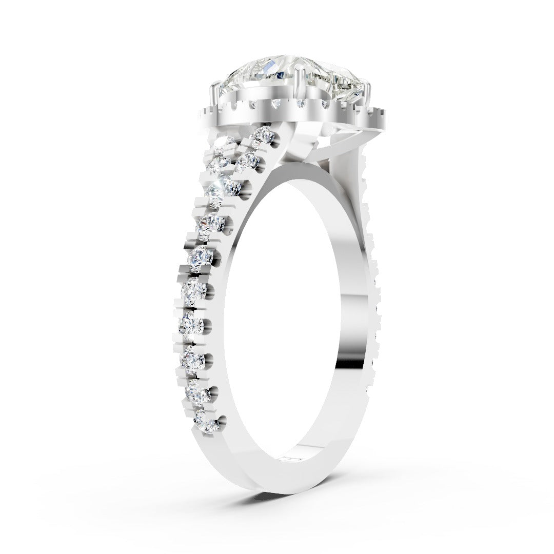 Heart Cut Halo & V-Split Shank Pavé Diamond Ring