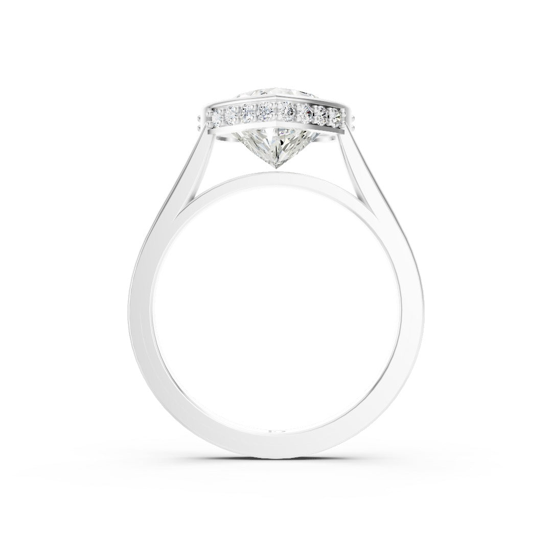 Bezel Set Heart Brilliant Solitaire Diamond Hidden Halo Engagement Ring