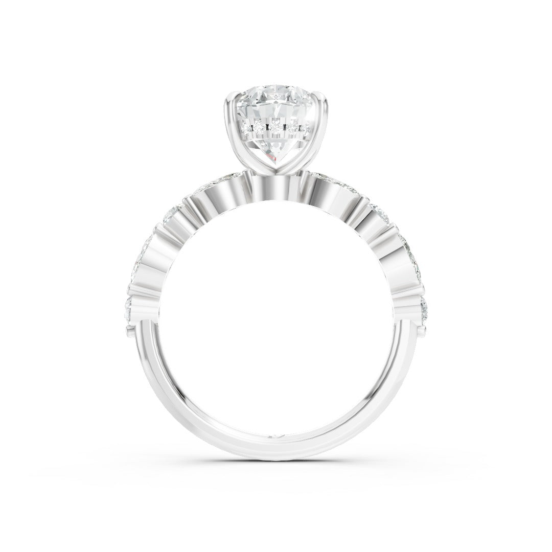 Oval Cut Diamond Alternating Round And Marquise Engagement Ring