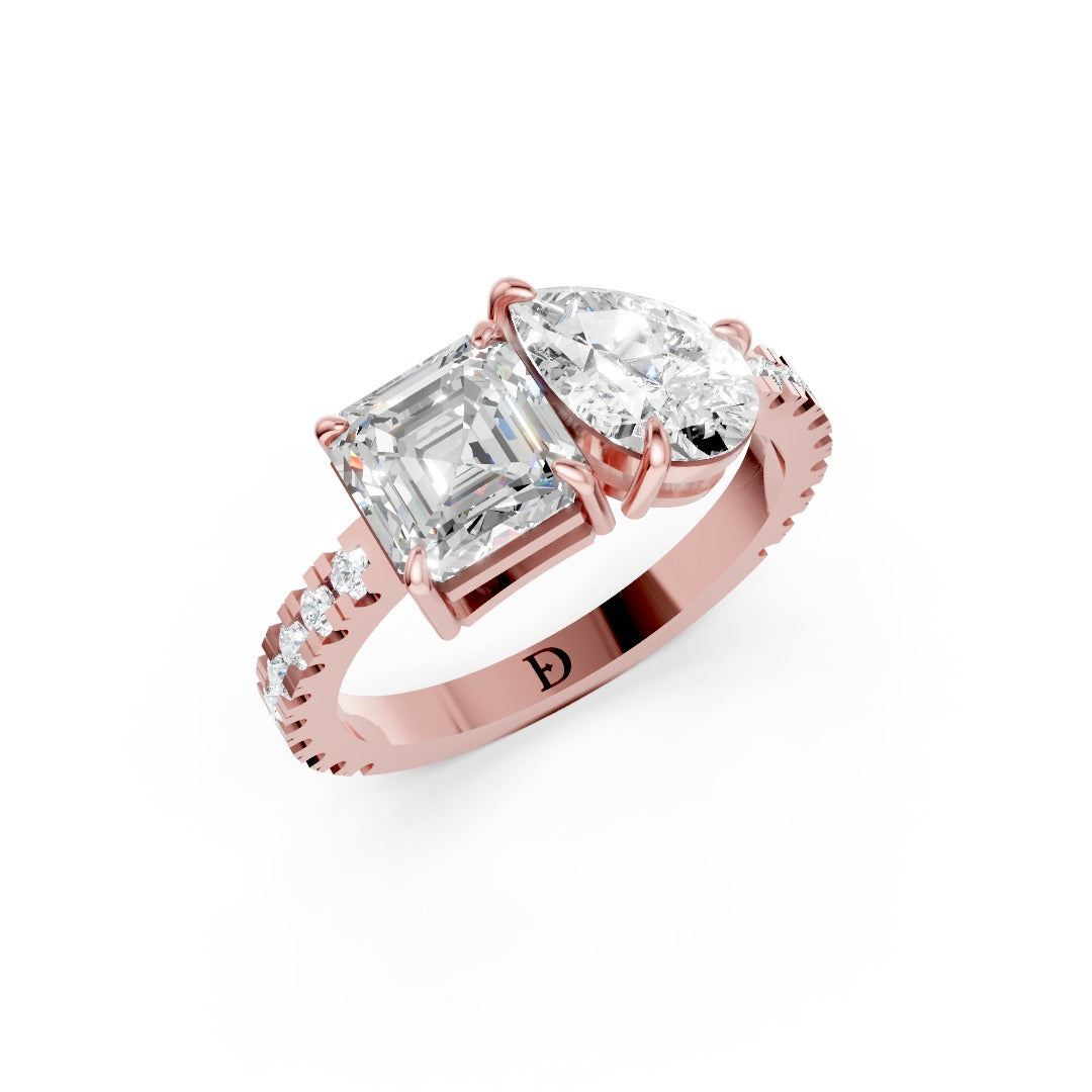 You And Me Asscher and Pear Diamond Ring