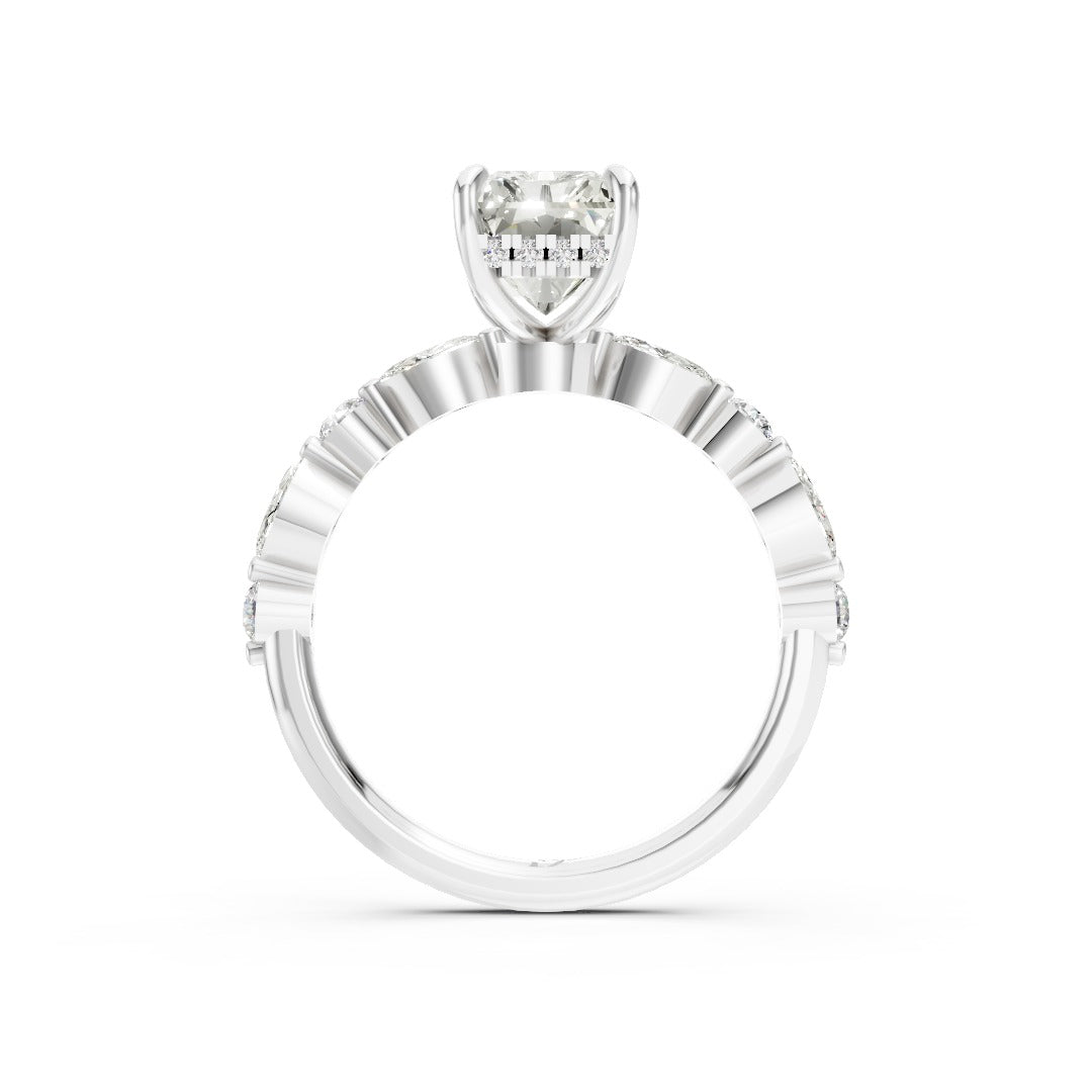 Radiant Cut Diamond Alternating Round And Marquise Engagement Ring