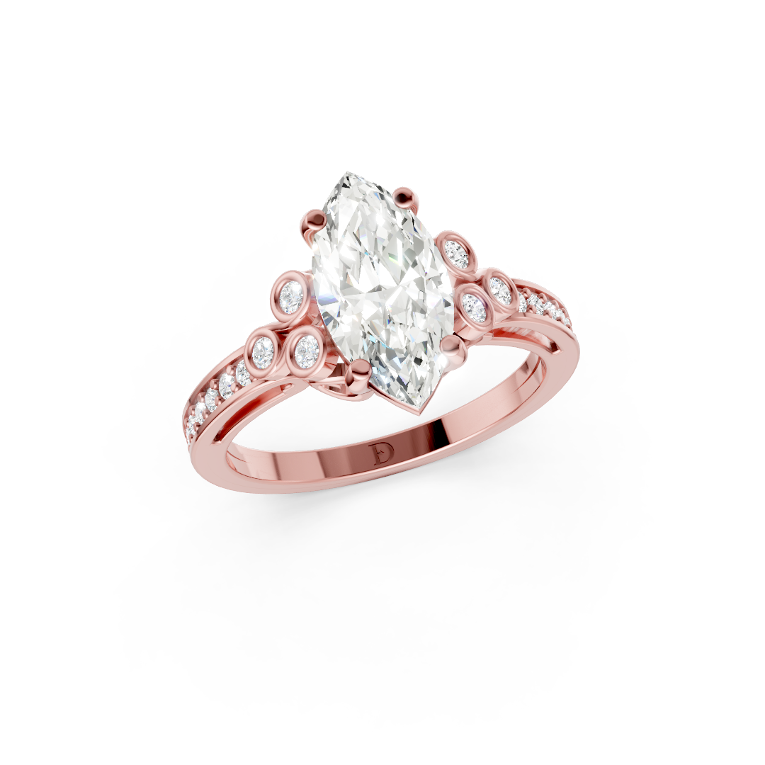 Marquise Cut Diamond With Bezel Cluster & Scroll Gallery Ring