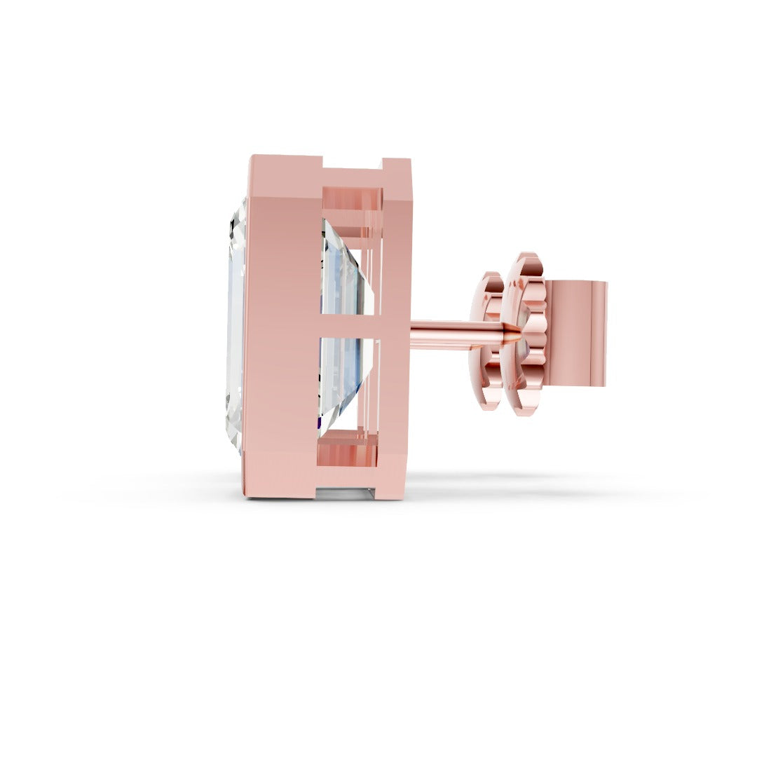 Emerald Cut Lab Grown Diamond Bezel Set Stud Earring