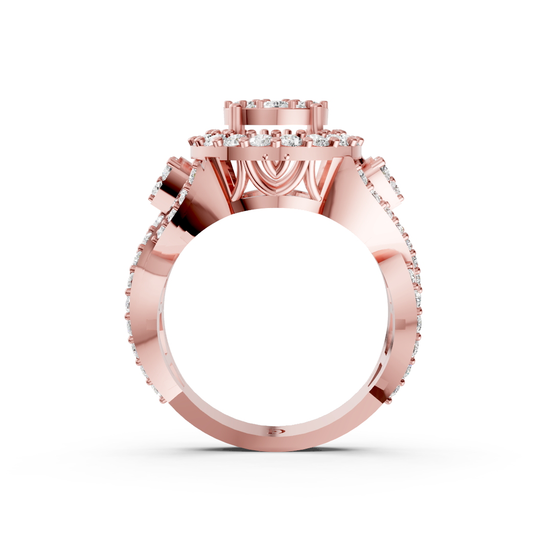 Round Diamond Composite Halo Ring with Intertwined Triple Row Pave Band