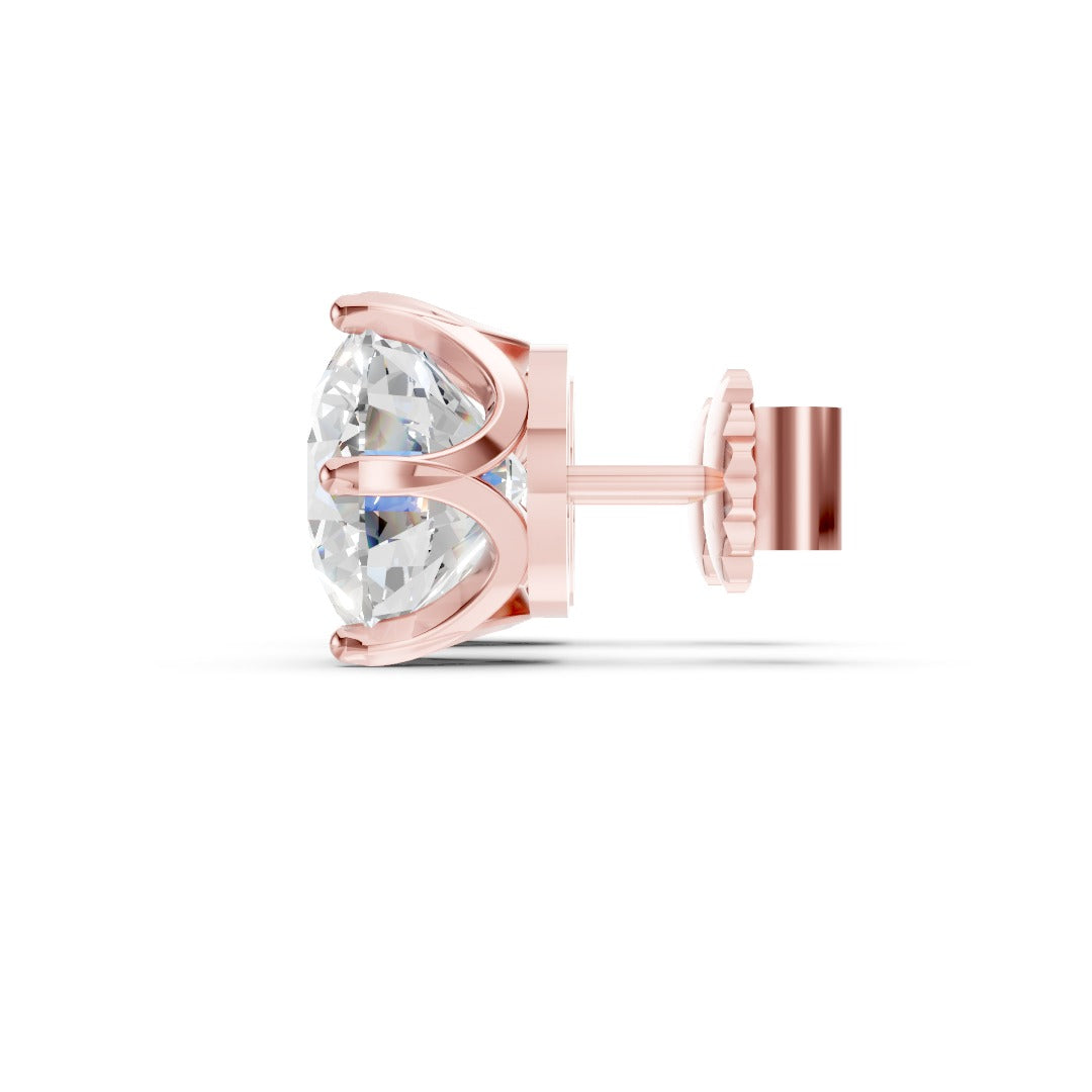 Round Cut Lab Diamond Six Prong Crown Stud Earrings