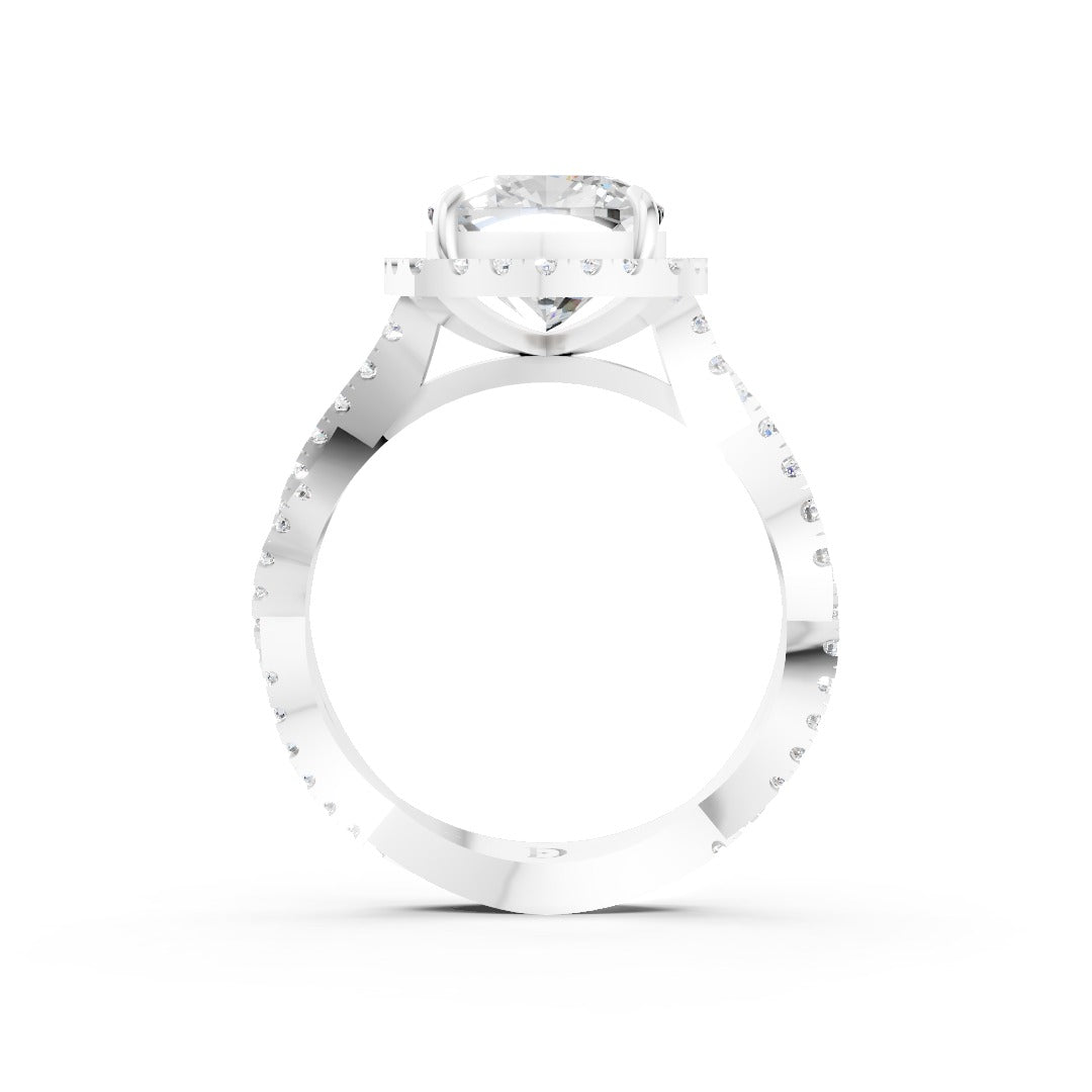 Cushion Cut Diamond Halo with Twisted Pave Ring