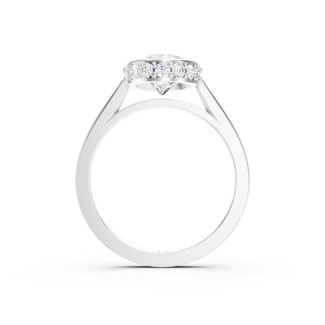 Bezel Set Pear Brilliant Solitaire Diamond Hidden Halo Engagement Ring