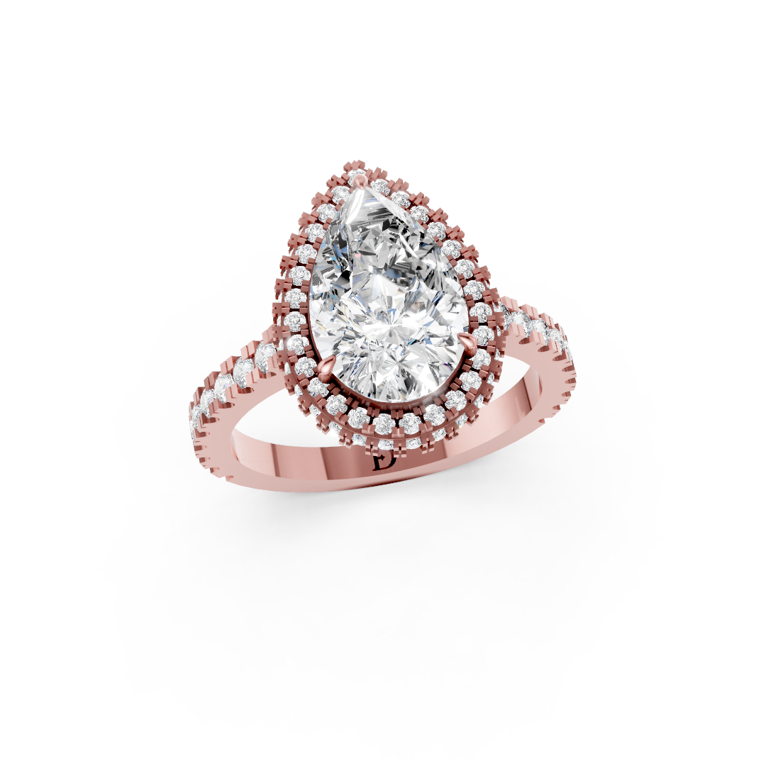 Pear Diamond Halo Pave Set Ring