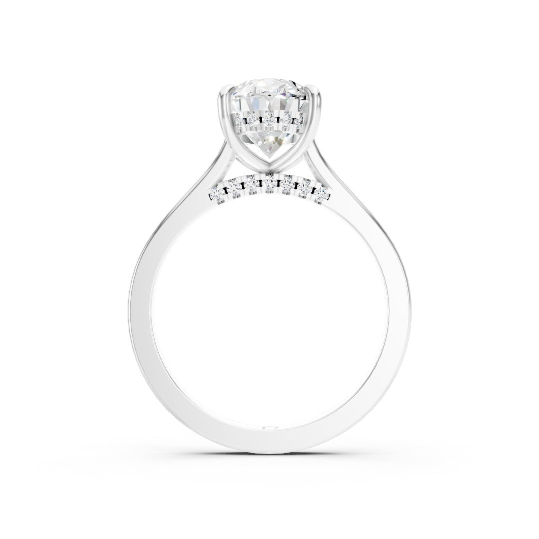 Oval Diamond Solitaire With Under-Halo & Bridge Accents