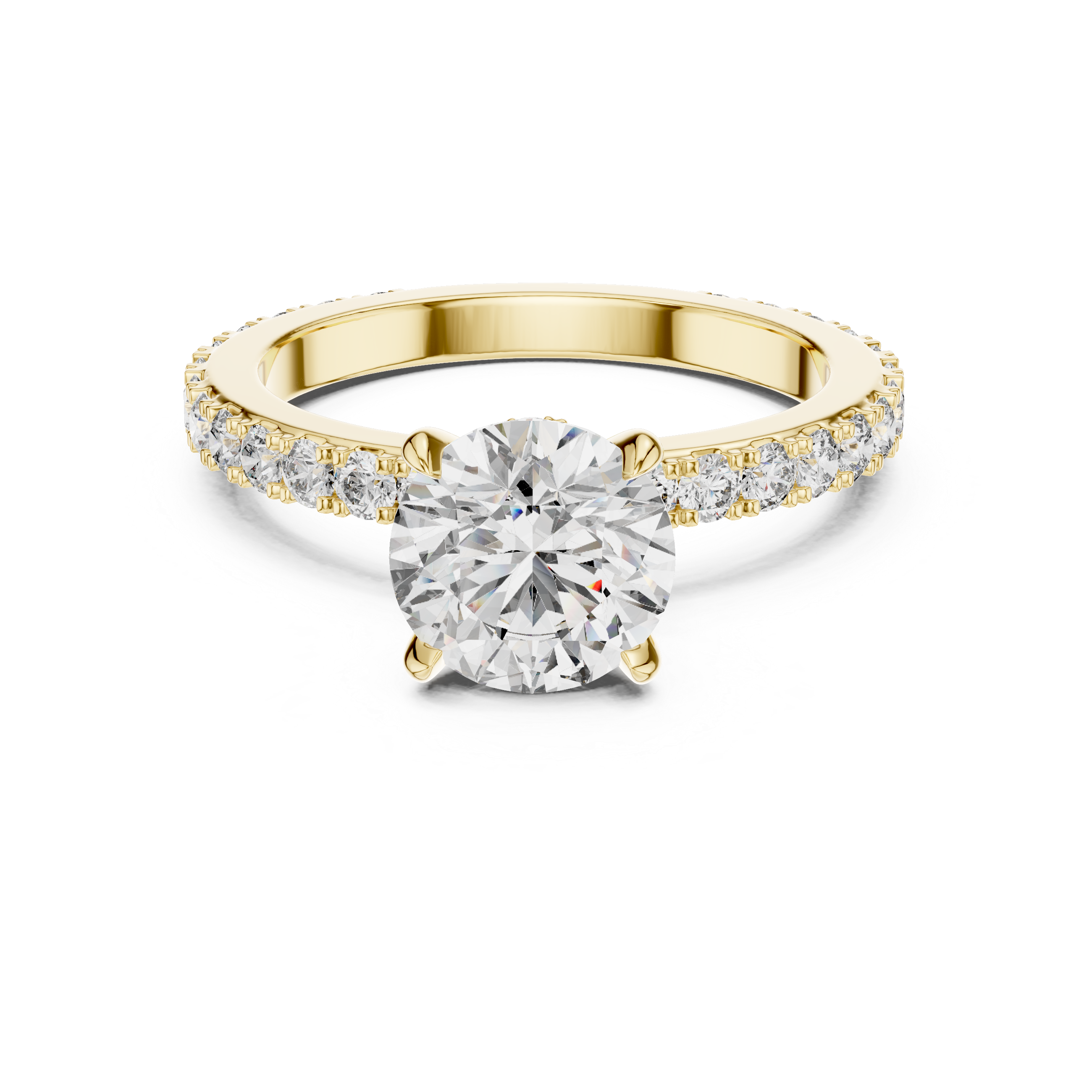Round Cut Diamond Engagement Ring With Hidden Halo And Pave Band