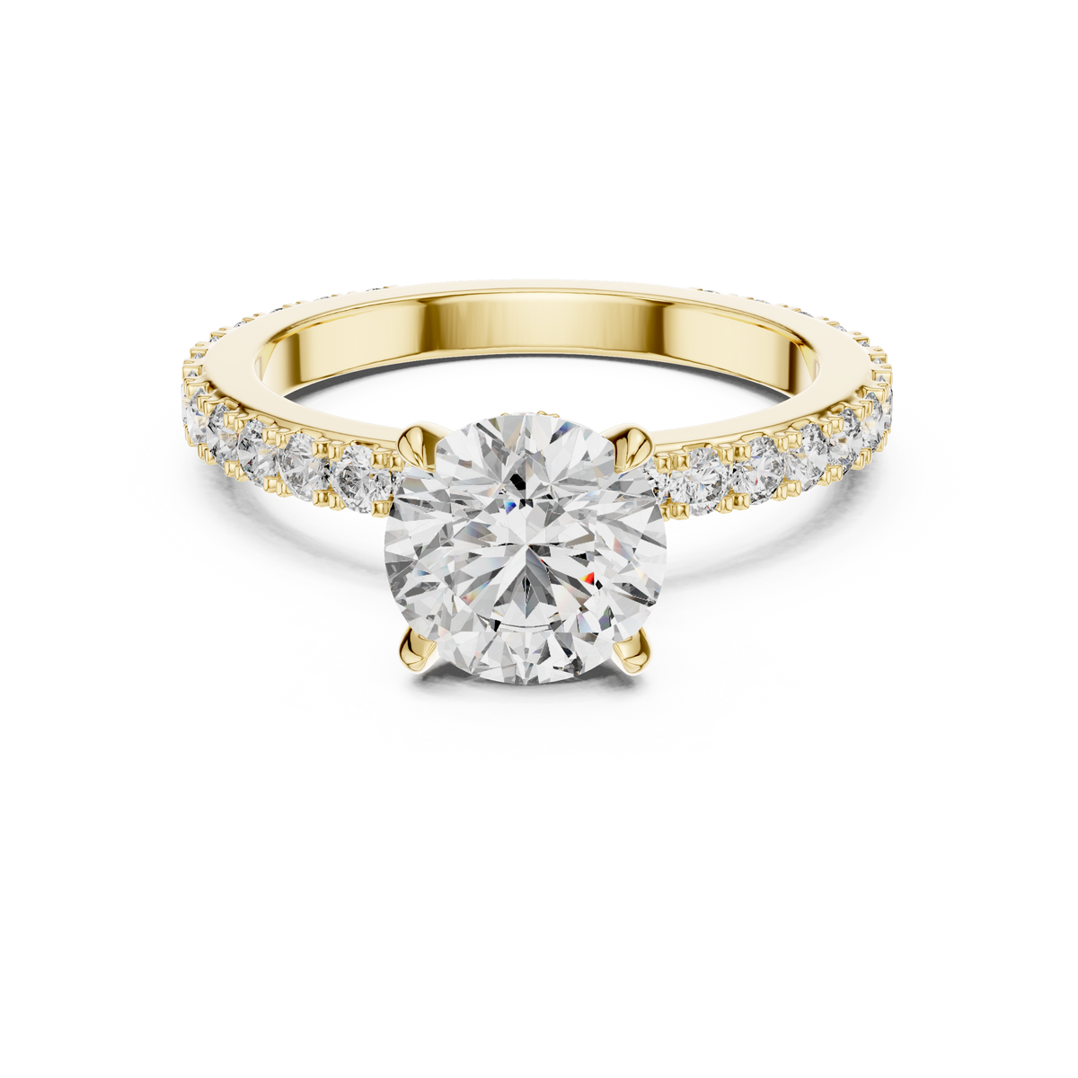 Round Cut Diamond Engagement Ring With Hidden Halo And Pave Band