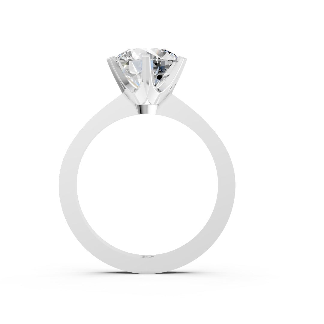 6-Prong Round Cut Diamond Ring With Pave Set Side Stones