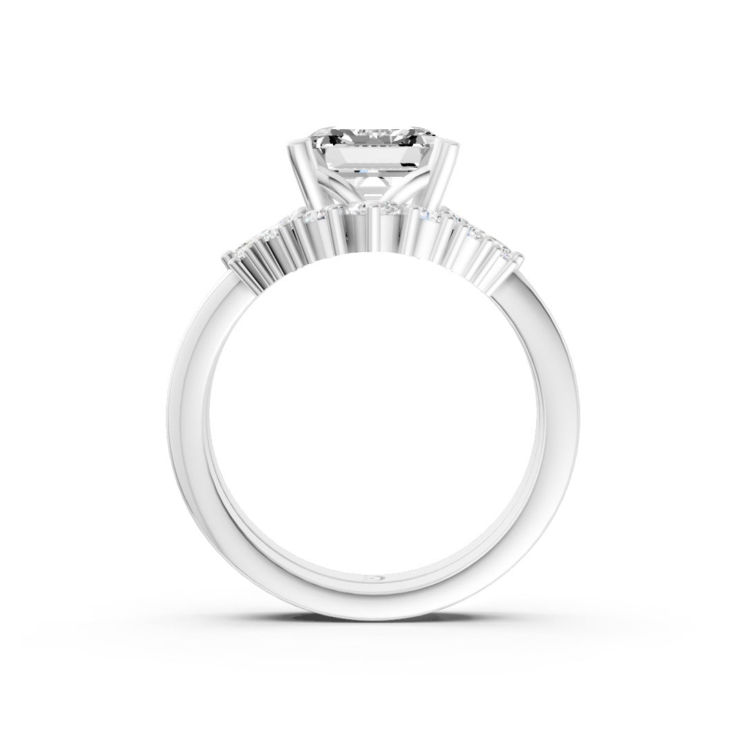 Classic Asscher Bridal Ring Set With Curved Wedding Band