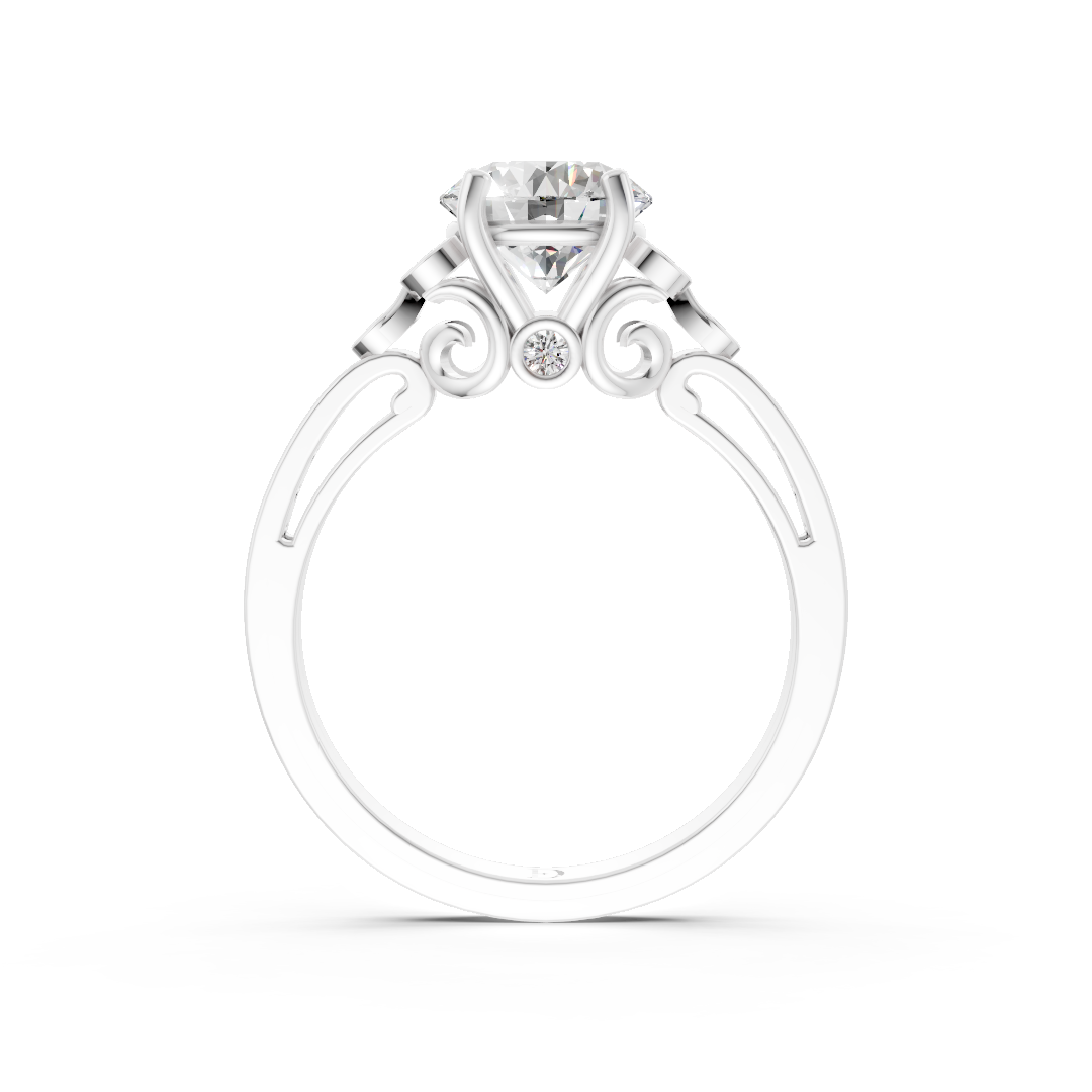 Round Cut Diamond With Bezel Cluster & Scroll Gallery Ring