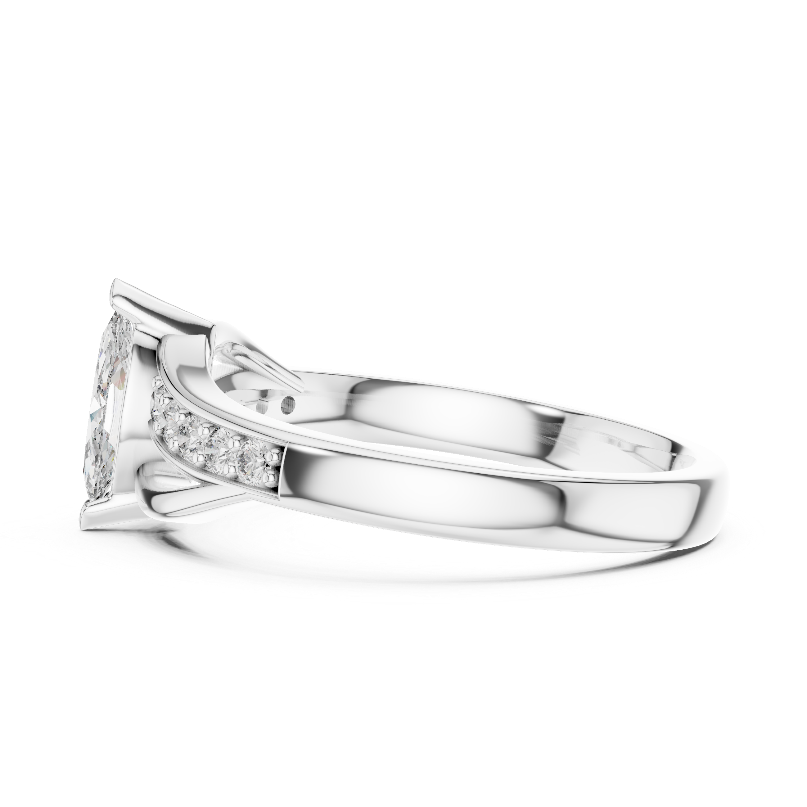 Marquise Cut Diamond Bypass Ring With Brilliant Pave Setting