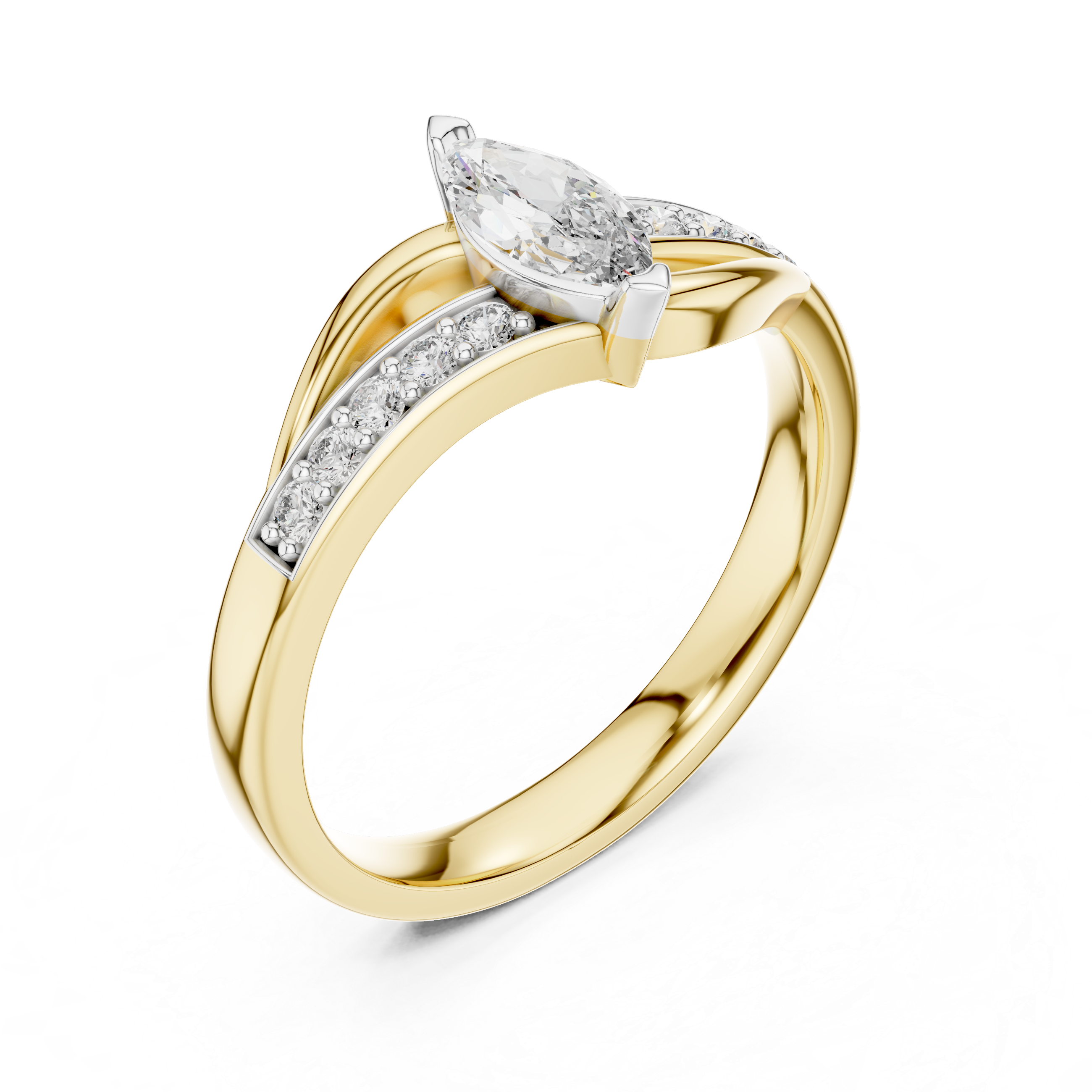 Marquise Cut Diamond Bypass Ring With Brilliant Pave Setting