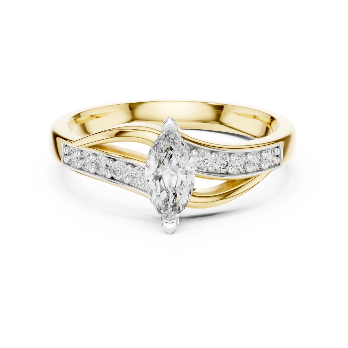 Marquise Cut Diamond Bypass Ring With Brilliant Pave Setting