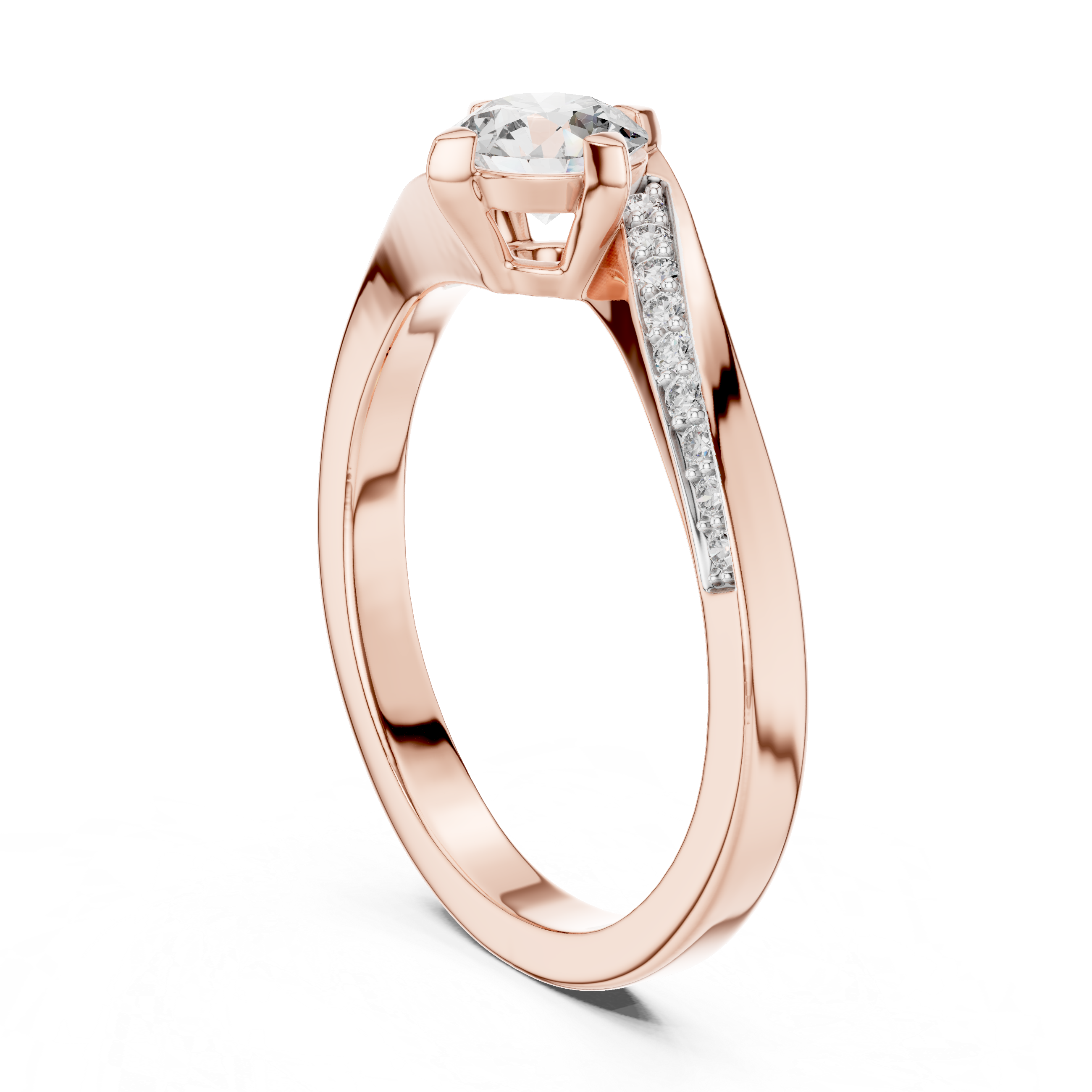 Round Cut Diamond Bypass Engagement Ring With Compass Setting