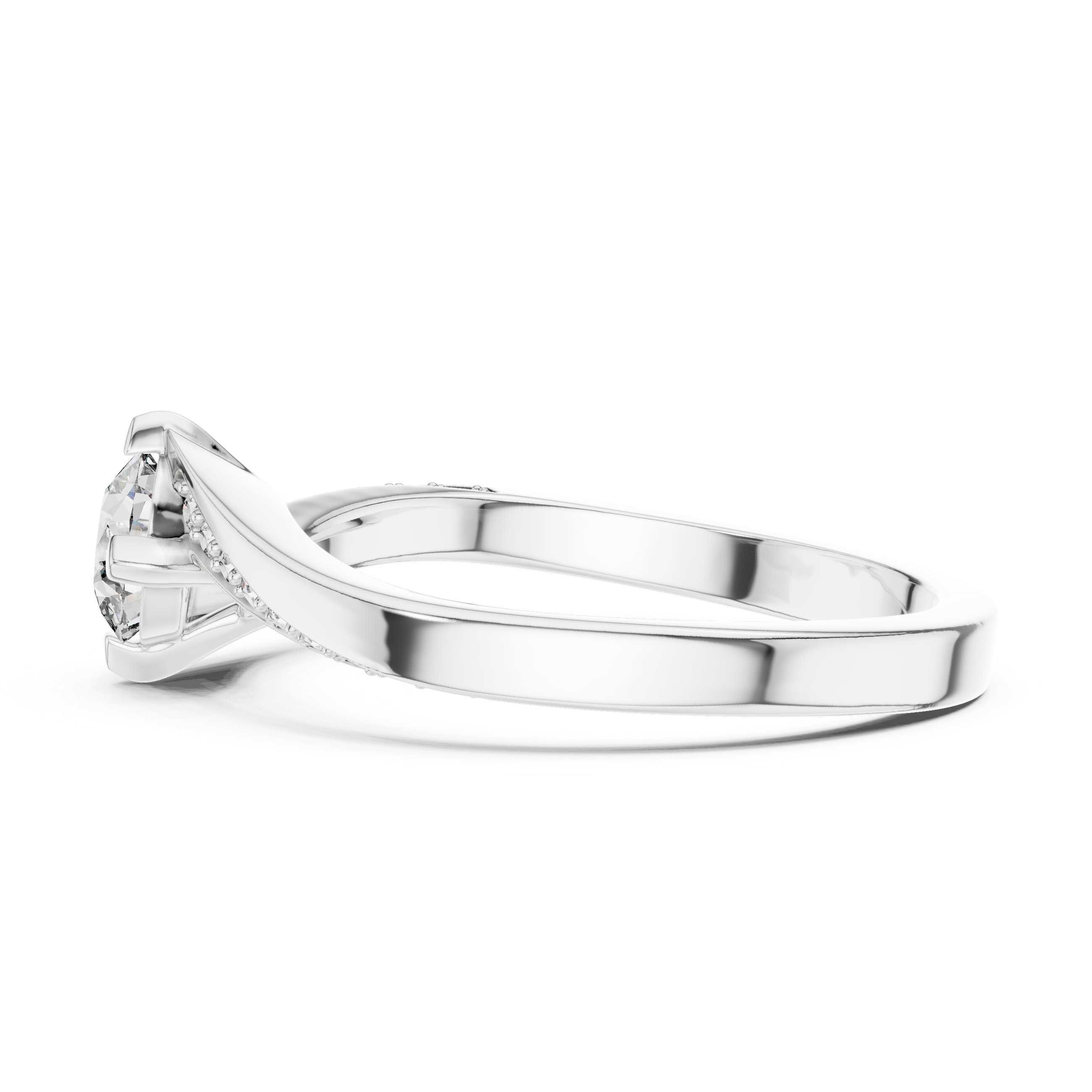 Round Cut Diamond Bypass Engagement Ring With Compass Setting