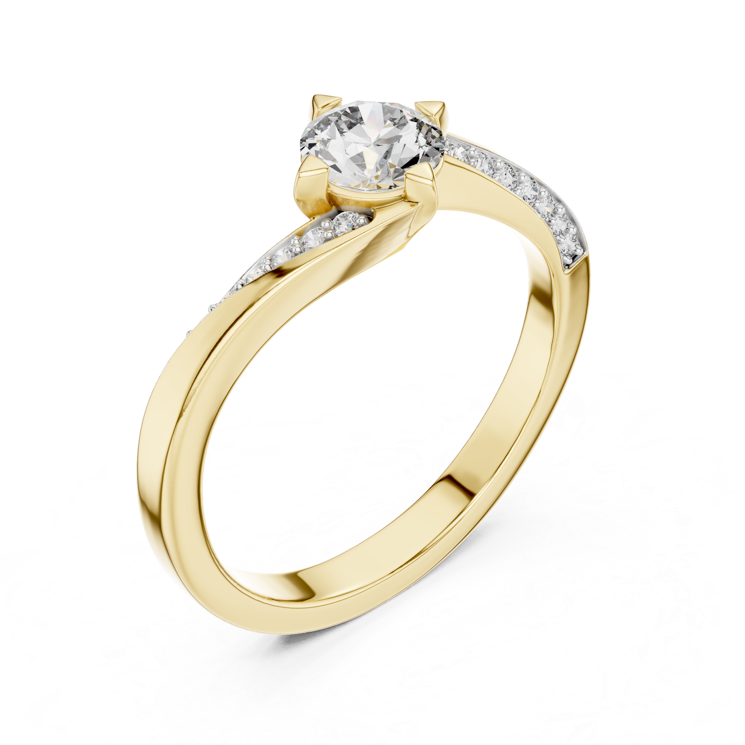 Round Cut Diamond Bypass Engagement Ring With Compass Setting