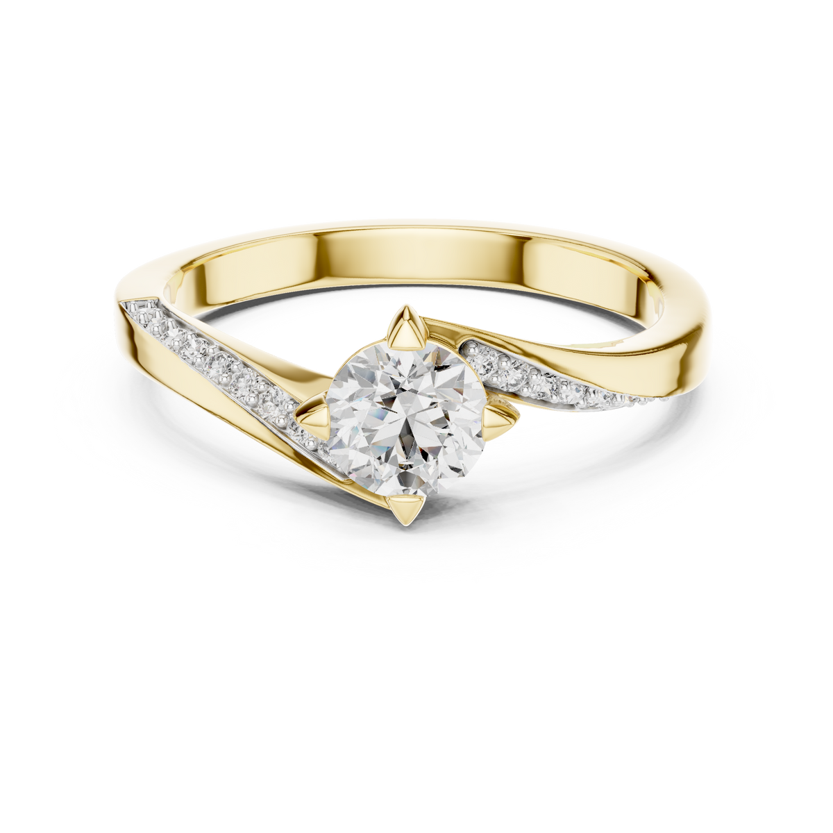 Round Cut Diamond Bypass Engagement Ring With Compass Setting