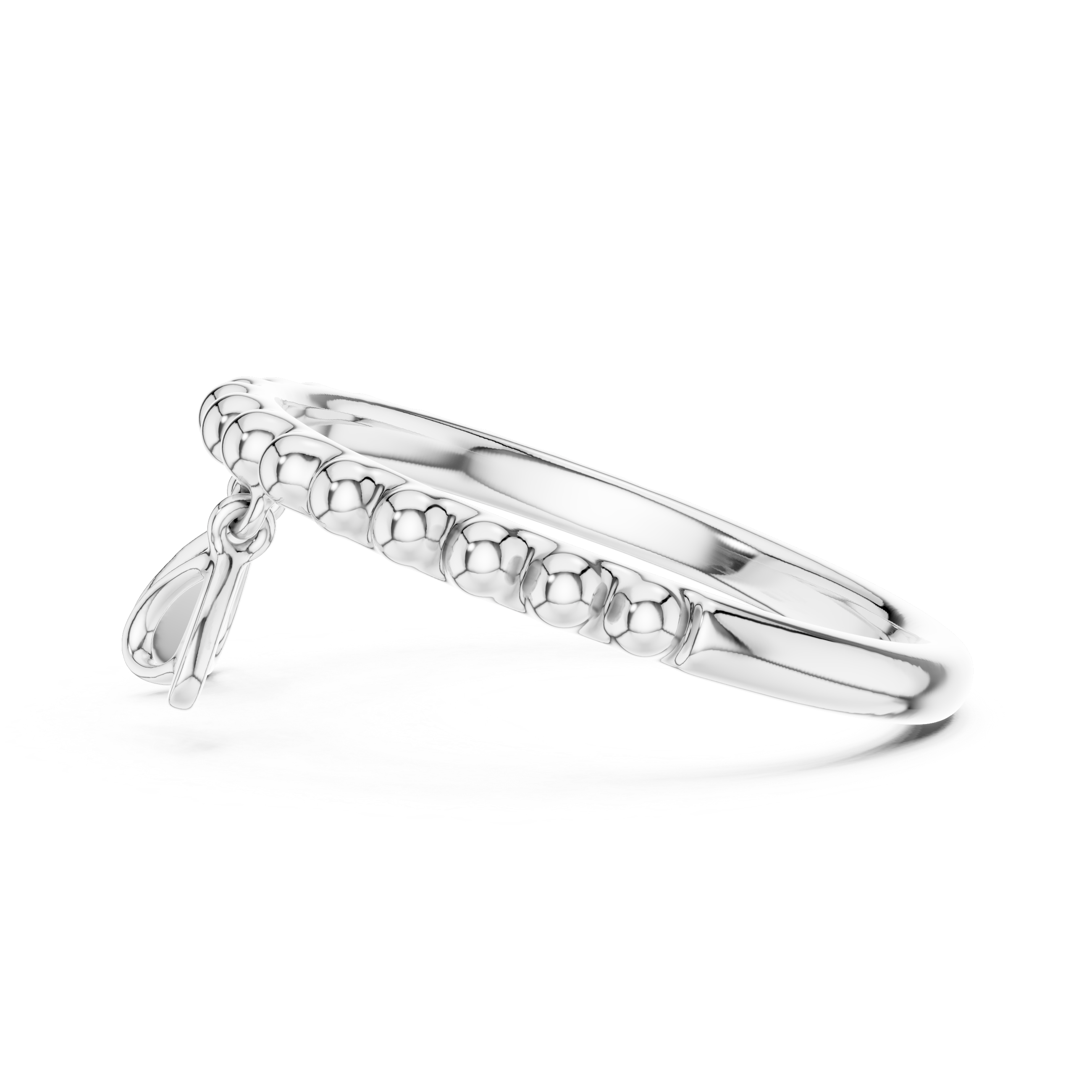 Bubble Band Ring with Lab Grown Diamond Hanging Heart Charms