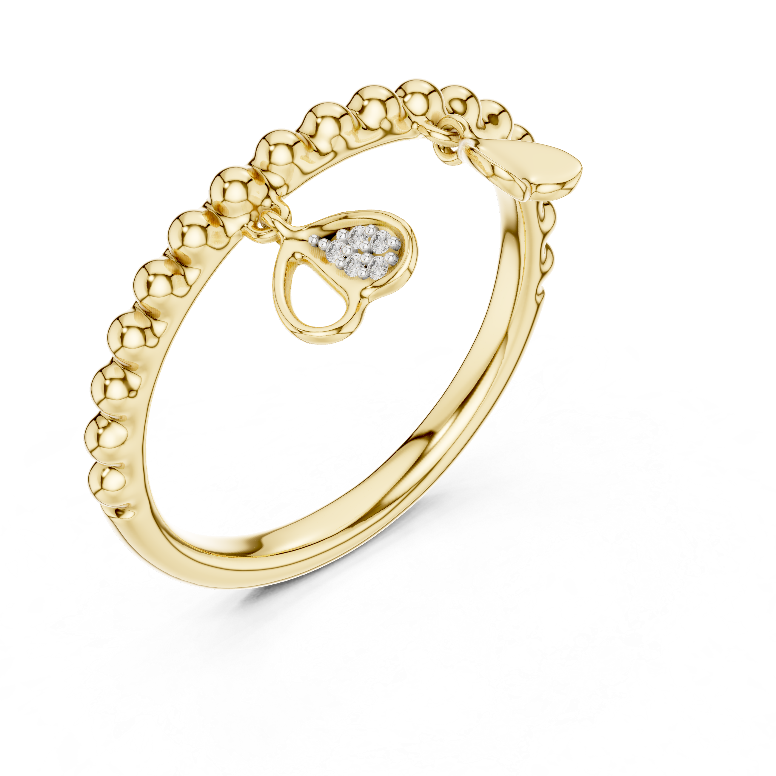 Bubble Band Ring with Lab Grown Diamond Hanging Heart Charms