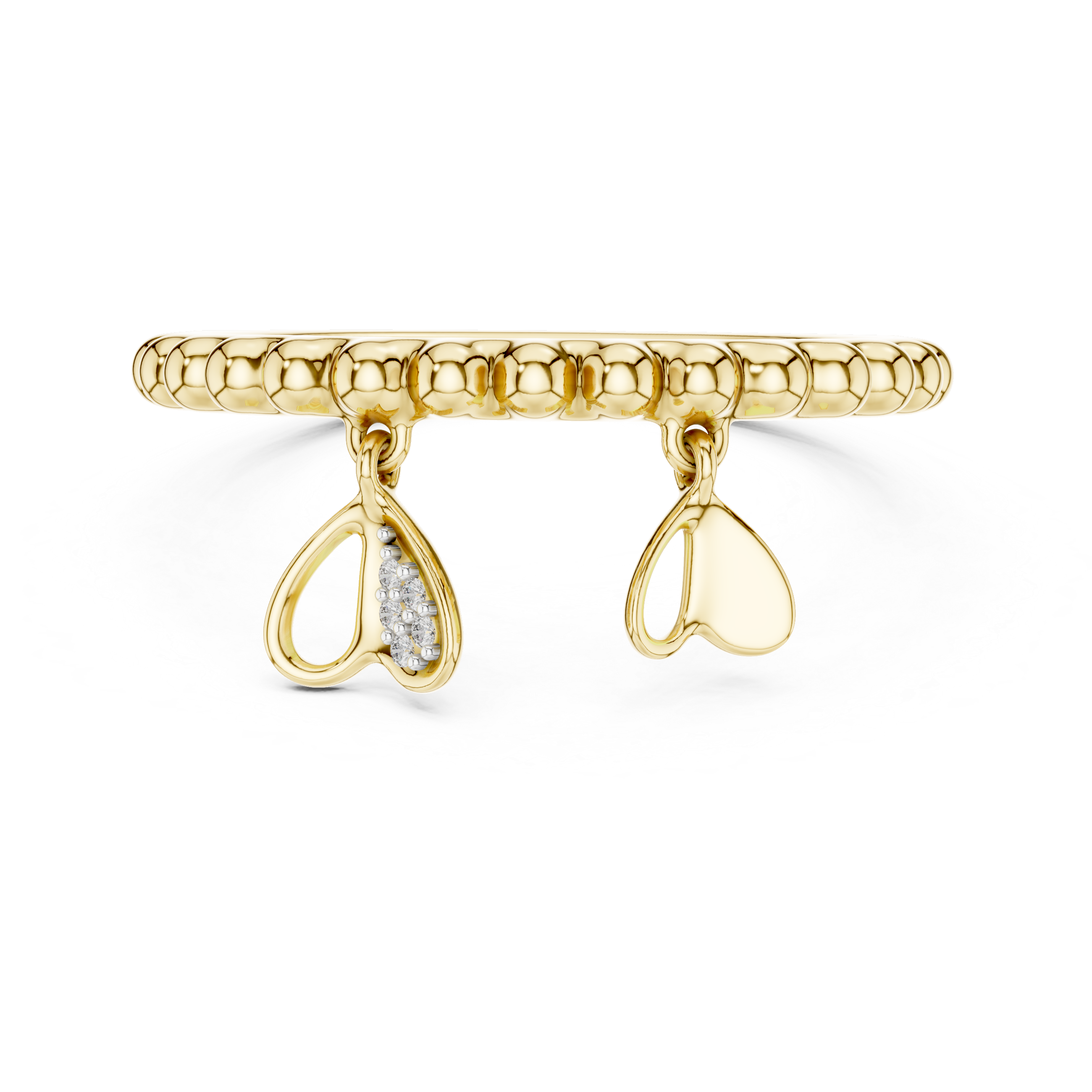 Bubble Band Ring with Lab Grown Diamond Hanging Heart Charms