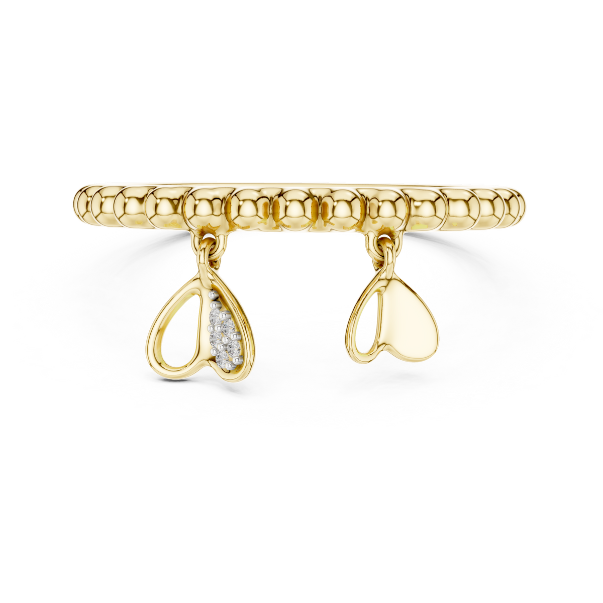 Bubble Band Ring with Lab Grown Diamond Hanging Heart Charms