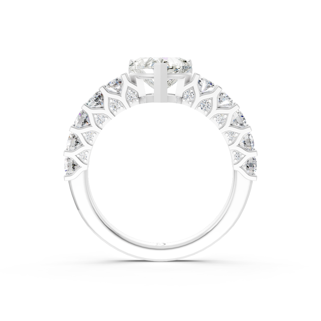 Heart Cut Diamond With Scalloped Graduated Shank Ring