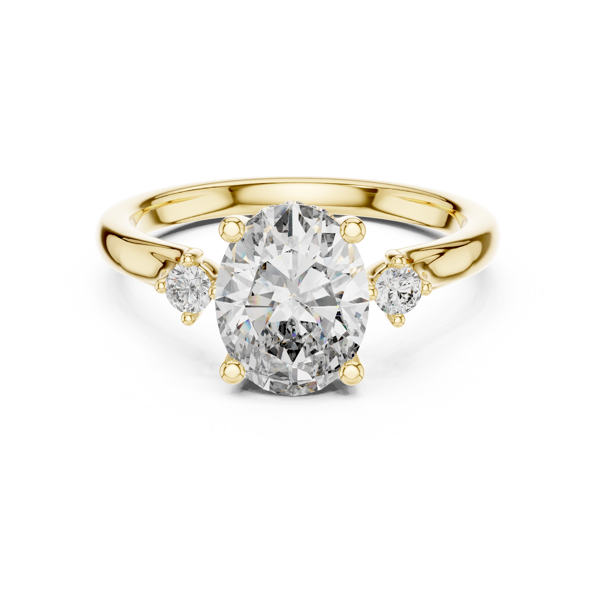 Oval Cut Three-Stone Ring with Hidden Halo & Cathedral Shank