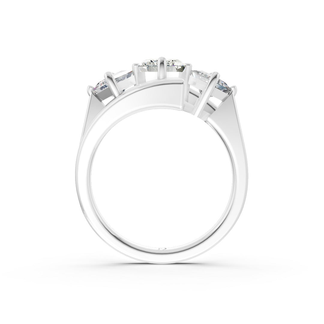 Emerald and Princess Cut Diamond Three-Stone Bypass Ring