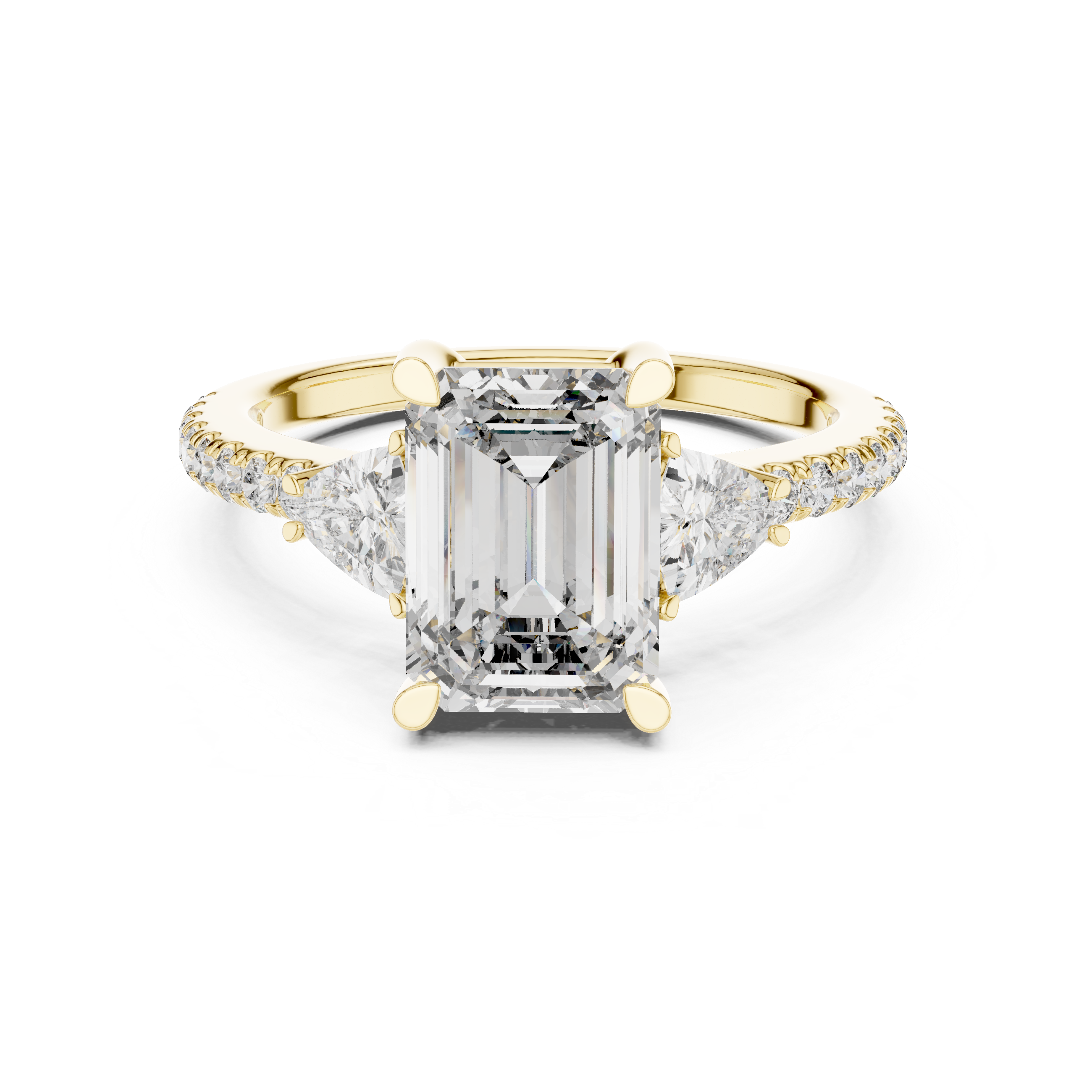 Emerald Cut Lab Grown Diamond Three Stone Trillion Ring