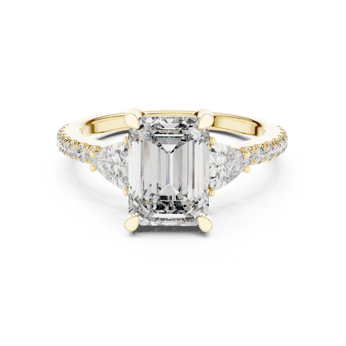 Emerald Cut Lab Grown Diamond Three Stone Trillion Ring
