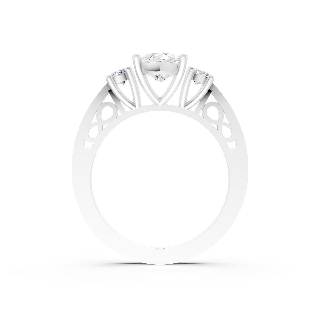 Three-Stone Marquise Cut Diamond With Filigree Infinity Band Ring