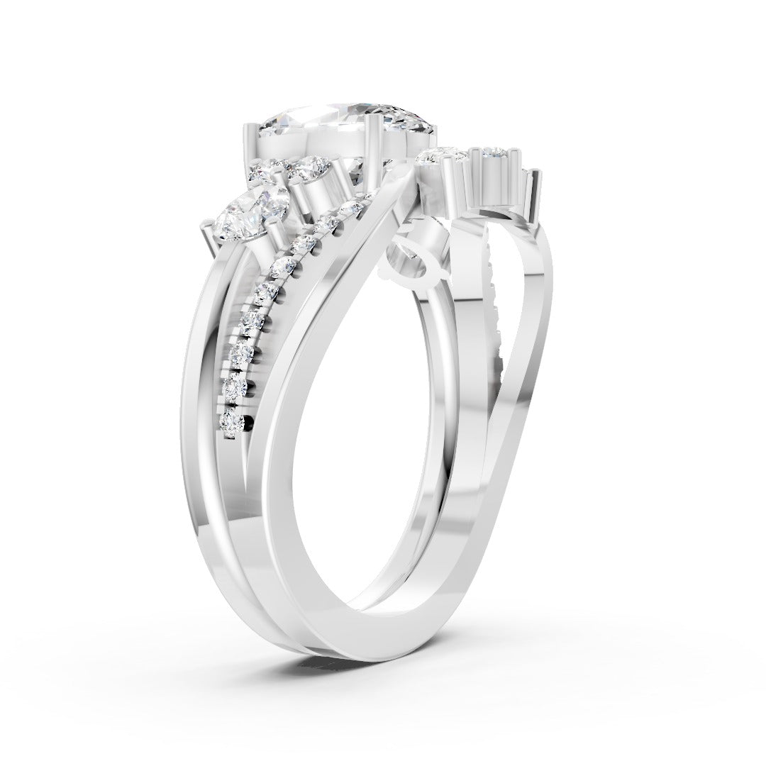 Vintage Inspired Oval Cut Diamond Wedding Ring Set With Matching band