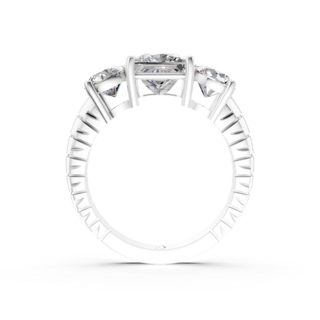 Princess Cut Three-Stone With Ribbed Textured Band Ring