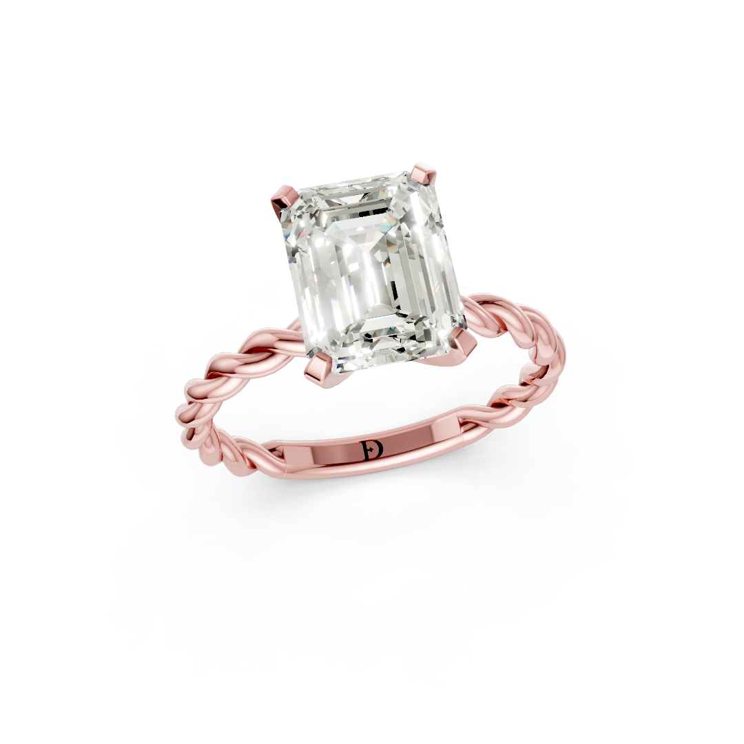 Emerald Diamond Twisted Shank Ring