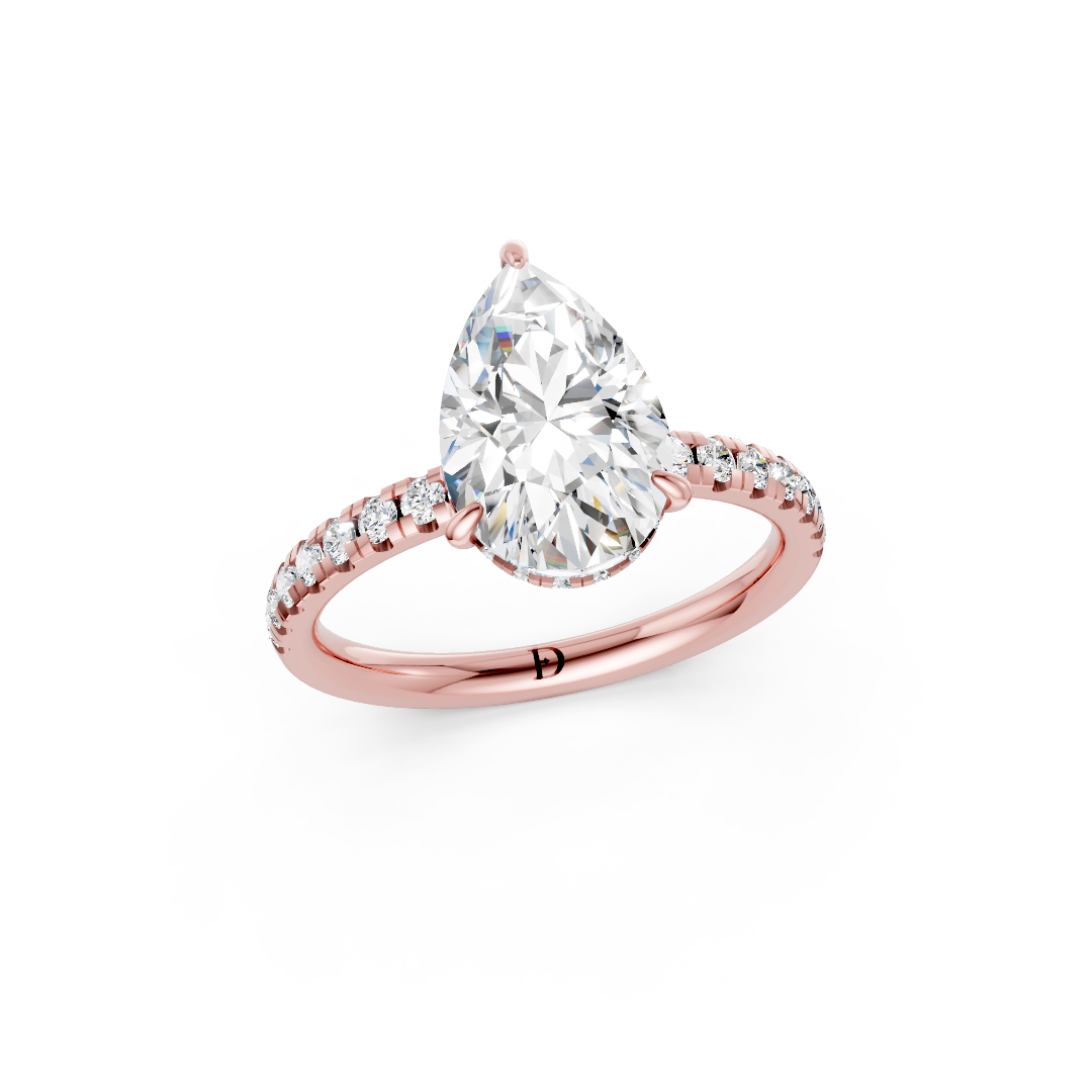 Pear Cut Hidden Halo Pave Set Ring
