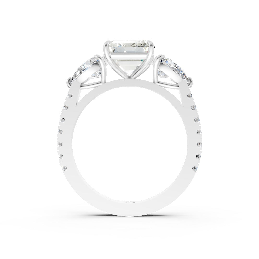 Emerald Cut Lab Grown Diamond Three Stone Engagement Ring
