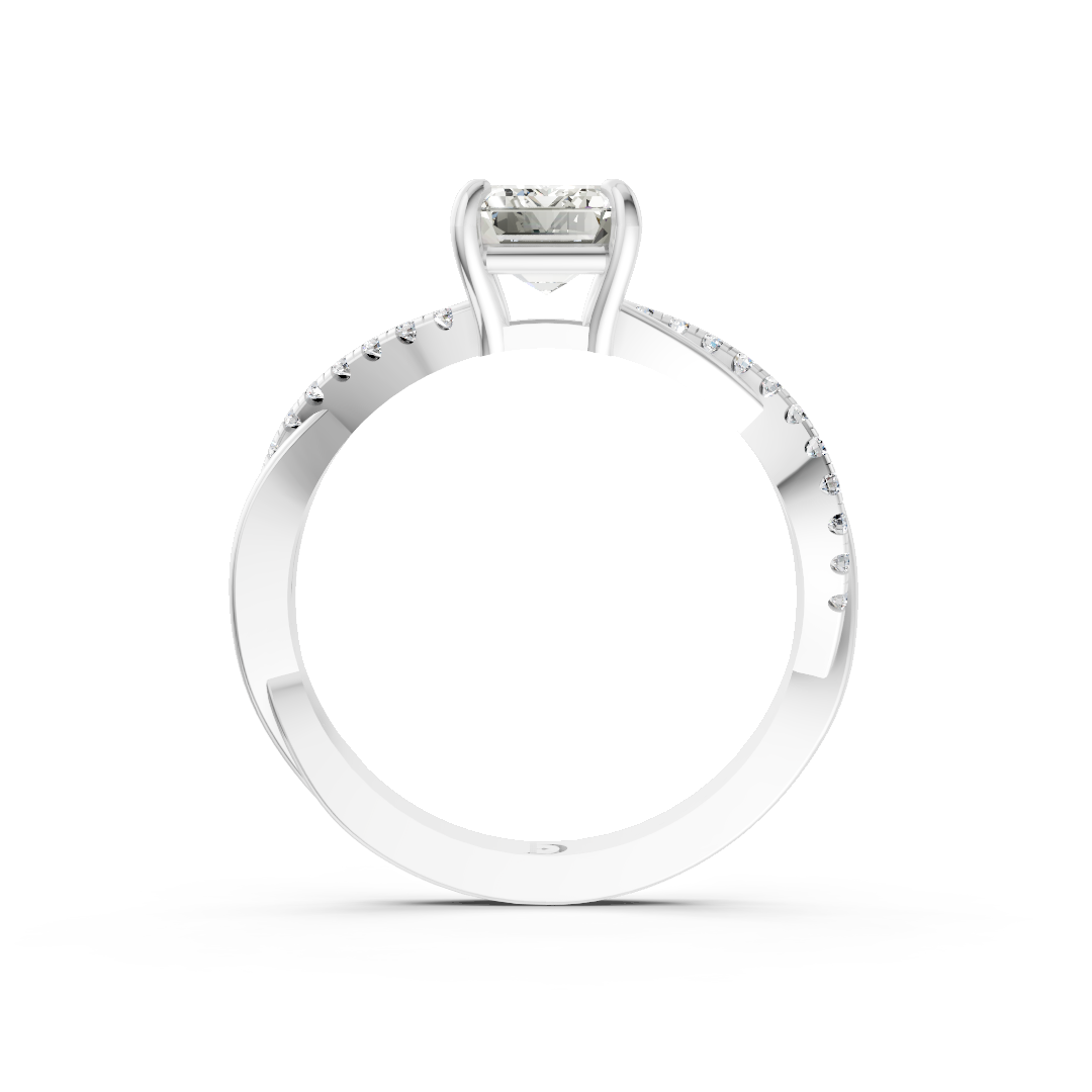 Emerald Cut Diamond Twisted Infinity Ring With Half-Pavé Shank