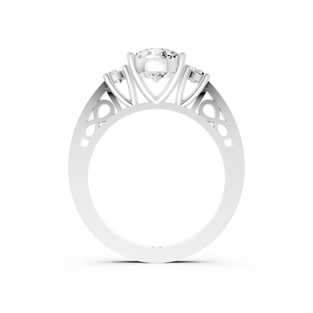 Three-Stone Oval Cut Diamond With Filigree Infinity Band Ring