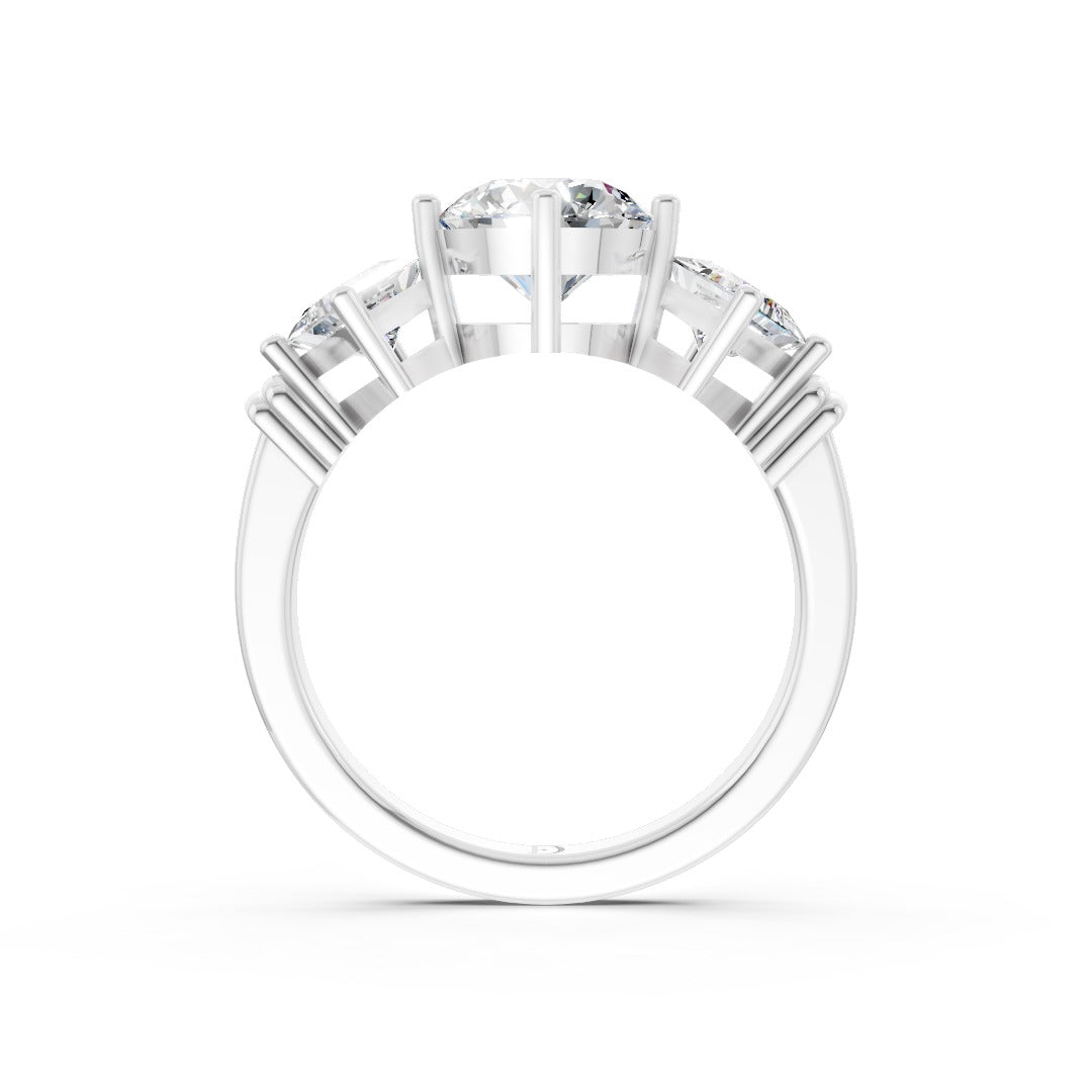 Round Cut and Princess Cut Diamond Three-Stone Ring