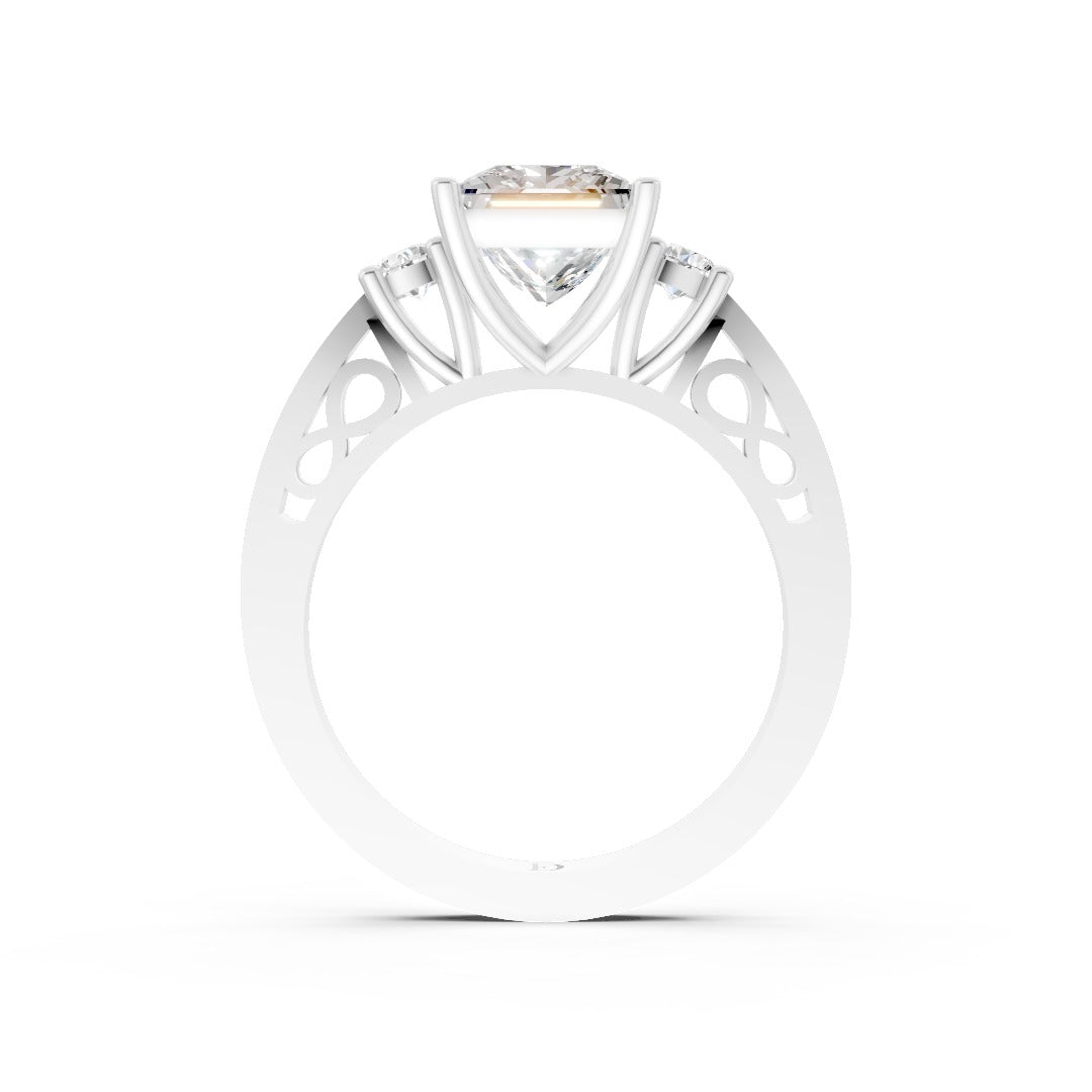 Three-Stone Princess Cut Diamond With Filigree Infinity Band Ring