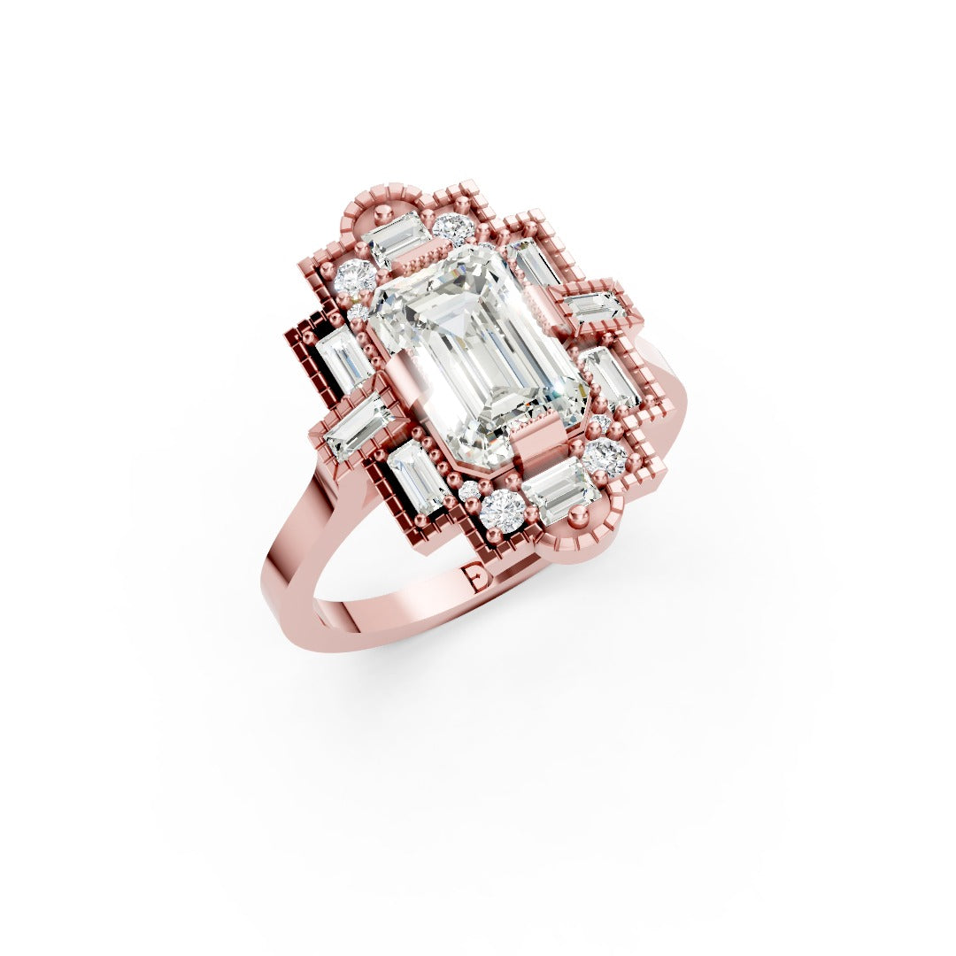 Emerald Cut Lab Diamond Art Deco Ring